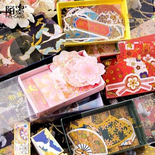 45pcs/box Japanese style gold foil stickers bronzed crane wave cherry blossom ancient zen flowers decoration planner stickers