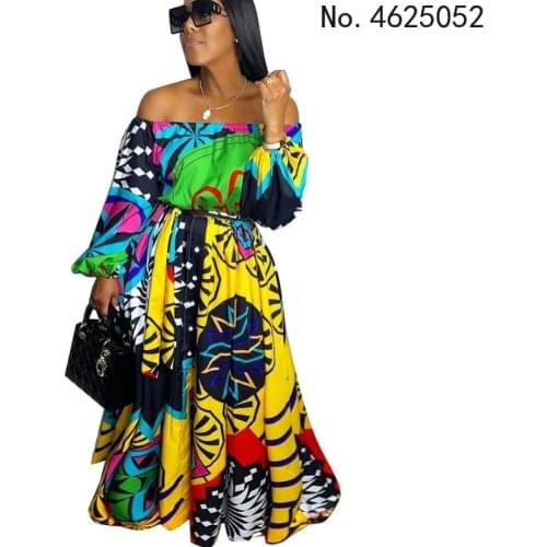 African Print Dresses for Women 2021 Long Sleeve Maxi Dress African Clothes Dashiki Sexy Off Shoulder Gown Robe Africaine Femme