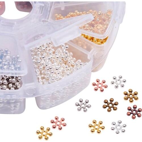 Tibetan Style Alloy Snowflake Beads Spacers Jewelry Findings, Mixed Color, 8.5x2.5mm, Hole: 1.5mm; about 1000pcs/box