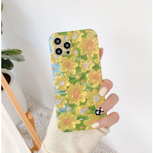 Retro French sweet Yellow flowers painting art Phone Case For iPhone 12 11 Pro Max Xs Max XR Xs 7 8 Plus X 7Plus case Cute Cover