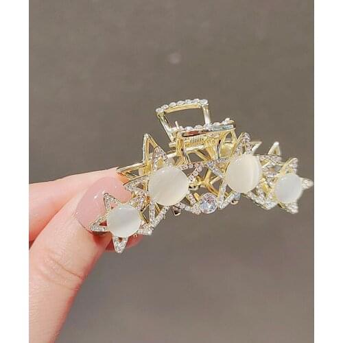 Elegant Gold Color Hollow Geometric Shining Rhinestone Stars Metal Hair Claw Vintage Hair Clips Headwear Hair Accessories