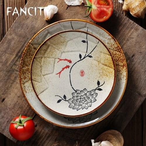 FANCITY Japanese-style household creative ceramic disc personality cold dish plate snack plate good-looking plate restaurant