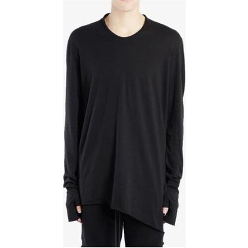 Irregular Gloves T-shirt Basic Basement Slant Hem Loose Long Sleeve Dark Frayed Profile T