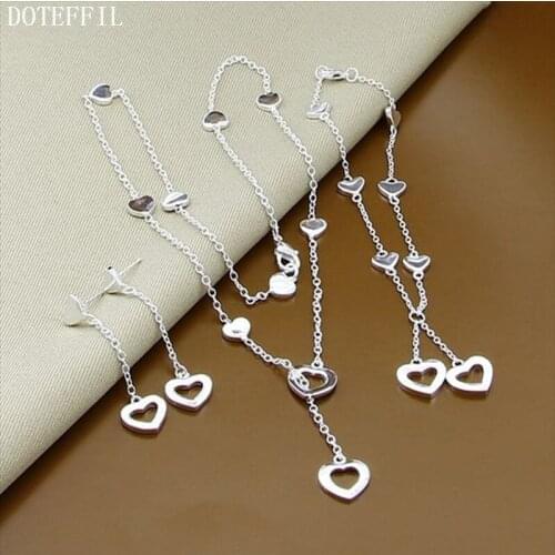 DOTEFFIL 925 Sterling Silver Heart Bracelet Necklace Earring Set For Woman Wedding Engagement Party Fashion Charm Jewelry
