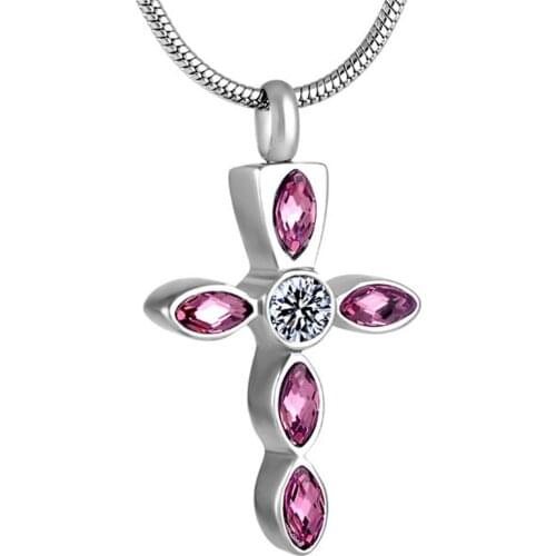 IJD8649 Wholesale Women Color Brillian Rhinestone Crystal Cross Stainless Steel Charm Cremation Jewelry Urn Pendant Necklace