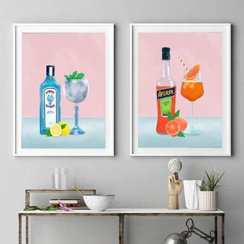 Cocktails Canvas Painting,Pink Kitchen Wall Art Pictures, Alcohol Print,Aperol Spritz Poster, Modern Home Decor