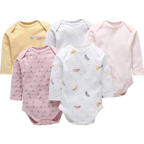 5pcs/lot Baby Boys Girls Rompers Cotton Quality Kids One-piece Toddler Outfit Childrens Clothes Long Sleeve