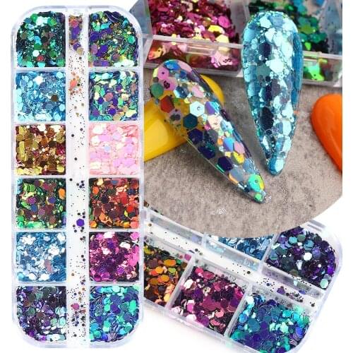 Colorful Nail Art Glitter Foil Laser Sequins Mixed Shape DIY Nail Supplies For Professionals Decorations Nail Flakes Charms