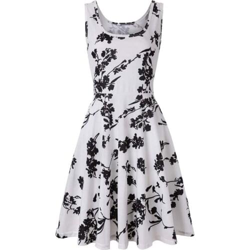 Summer Beach Dresses For Women Casual Fashion Black Flower Print Sleeveless Pullover Knitting A-line Dress
