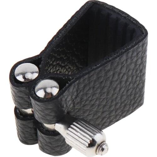 Saxophone Ligature Durable Leather Ligature Alto Sax Mouthpiece Clip Down E with Soft Rubber Fastener for Alto Saxophone