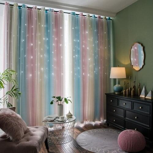 Fashion Hollow-out Star Curtain Morandi Style Gradient Change Window Curtains Decorative bedroom livingroom Blackout Drapery