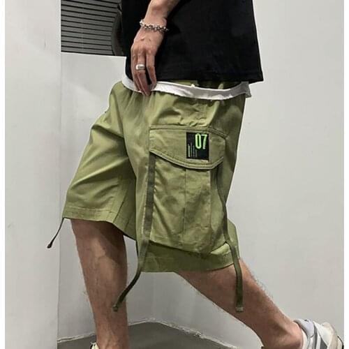 2021 Elastic Shorts Men Black White Green Europe Street Knee Length Short Pants Loose Straight Trousers With Pockets Cargo Pants