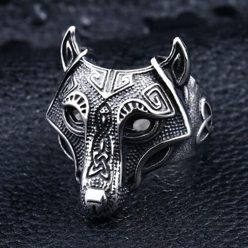 Stainless Steel viking nordic men ring titanium steel popular wolf engagement jewelry