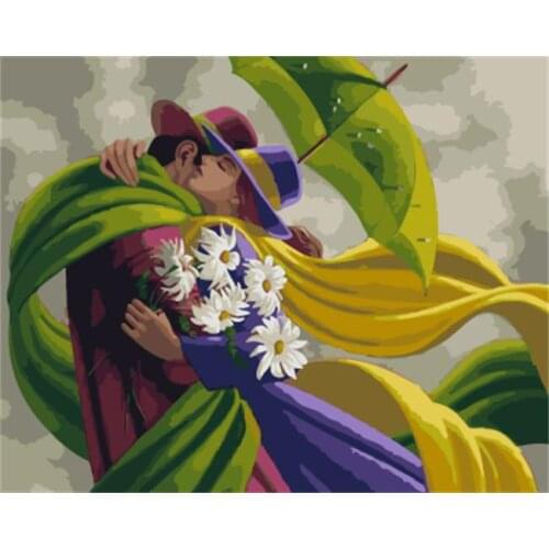 DRAWJOY Framed Wall Art Lovers Pictures DIY Painting By Numbers On Canvas Oil Painting Home Decor For Living Room Wall