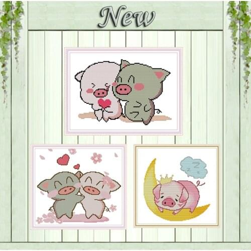 Sleeping pig cartoon diy home decor painting counted print on the canvas DMC 11CT 14CT kit Cross Stitch Embroider needlework Set