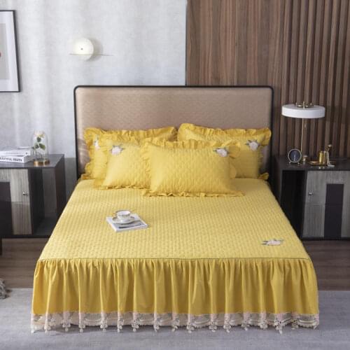 2020 new All cotton quilting Solid color Decal Bed spread Fitted Sheet Pillowcases 2/3 pcs Lace embroidery Princess bedding