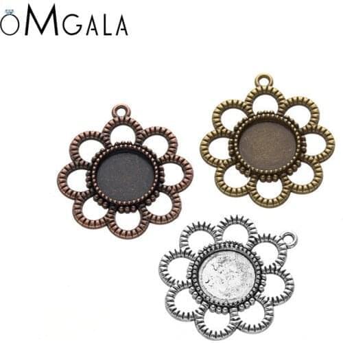 10pcs/lot 12mm Round Flowers Cabochon Base Tray Bezel Blank Setting For Pendant Earrings DIY Jewelry Making Findings jewellery