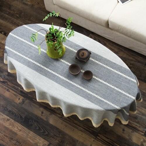 Oval Cotton and Linen Tablecloth Tea Table Striped Tablecloth Lace Coffee Tea Table Cloth Modern Nordic Table Cover Decoration