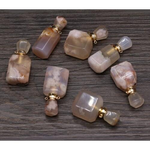 Natural Stone Perfume Bottle Pendants Faceted Cherry Blossoms Crystal Charms for Jewelry Making Trendy Necklace Crafts