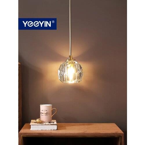 YEEYIN Pendant Lights Modern Crystal Lamp Single Head Dining Room Luxury Chandelier Full Copper Simple Bedroom Bedside Lamp 220V