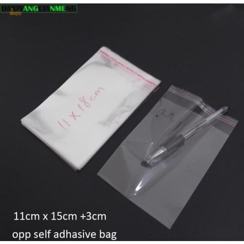 300pcs Clear Resealable BOPP/PVC/ Cellophane Bag 11x18cm(15+3) Transparent OPP gift Plastic packaging bags Self Adhasive Seal