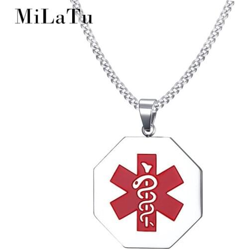 Dropshipping Red Medical Sign Pendant Necklace For Men Women Stainless Steel Men Women ID Necklace Jewelry Accessories NE301G