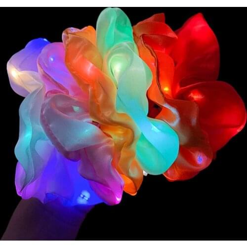 LED Bright Flashing Satin Large Intestine Hair Ring Nightclub Bar Dance Club Luminous Hair Accessories Luminous Headdress Women