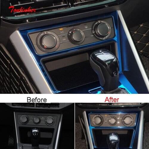 Tonlinker Interior Air Conditioning panel Cover Sticker for Volkswagen POLO 2019 Car Styling 1 PCS Stainless steel Cover Sticker