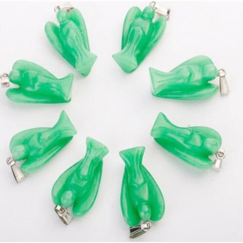 Yingwu 20pcs Handmade Carved Green Agate Guardian Angel Pendant Gift Natural Stone Reiki Healing Jewewlry Wholesale free ship