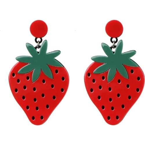 2019 Fashion Sweet Acrylic Cartoon Strawberry Fruit Shaped Earrings for Women Girls Charm Jewelry Gift Pendientes Brincos