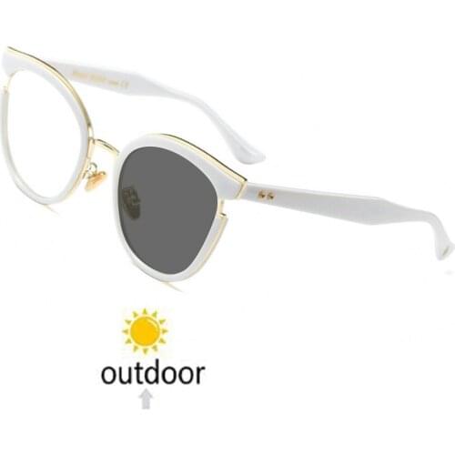 Finished Photochromic Myopia Sunglasses White Cat Women Myopia Eyeglasses Frame with Color Lens Sun Glasses Myopia Eyewear NX