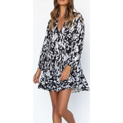 2021 European American Autumn V-neck Long-sleeved Single-breasted Loose Leopard Print Dress Fashion Simple Womens