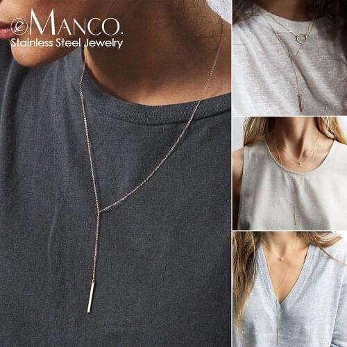 E-Manco Korean Style Women Gold Color Stainless Steel Necklace Fashion Layered Necklace Jewelry