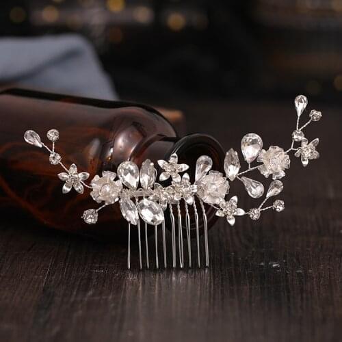 Fashion New Design Crystal Hair Jewelry Flowers Handmade Tiara Hair Combs Bridal Wedding Women Hair Accessories Jewellery