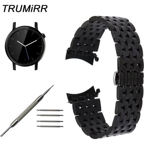 20mm Curved End Stainless Steel Watch Band Wrist Strap for Moto 360 2 42mm Men Samsung Gear S2 Classic R732 / R735 Ticwatch 2