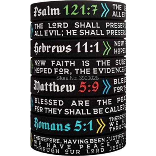 300pcs Psalm 121:7 Hebrews 11:1 Matthew 5:9 Romans 5:1 Religious Scriptures Silicone Wristband Bracelet Free Shipping By DHL
