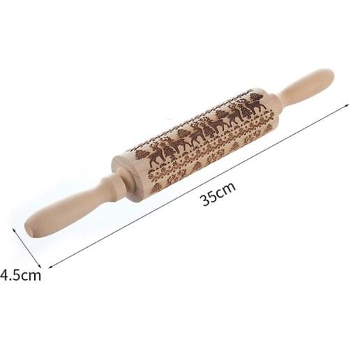 35*5cm Christmas Embossing Rolling Pin Baking Cookies Noodle Biscuit Fondant Cake Dough Engraved Roller Reindeer Snowflake