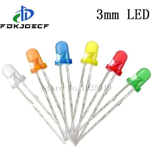 5Colors*20PCS=100PCS / 1Color=100pcs F3 3mm LED Diode Light Assorted Kit Green Blue White Yellow Red COMPONENT DIY kit