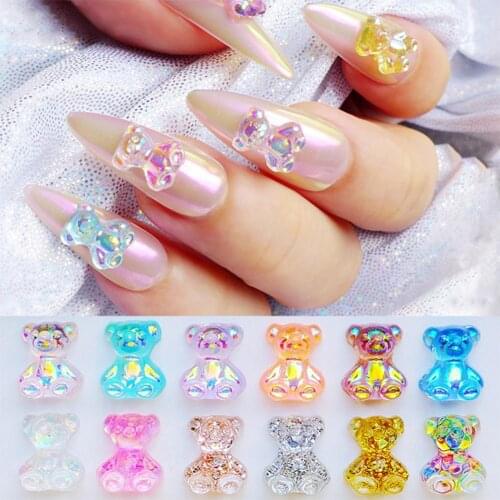 50Pcs Nail Rhinestones Shiny Effect Multi-use Resin 3D Bear Nail Design Decoration for Nail Salon