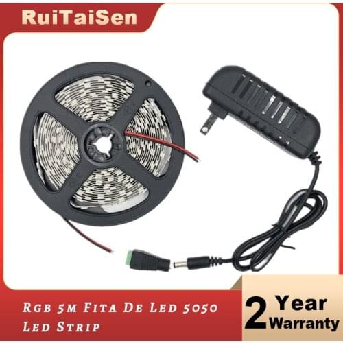 5050 led strip White Warm White RGB 5m fita de led tape diode feed tiras ribbon Flexible 12V led light with DC 12V power