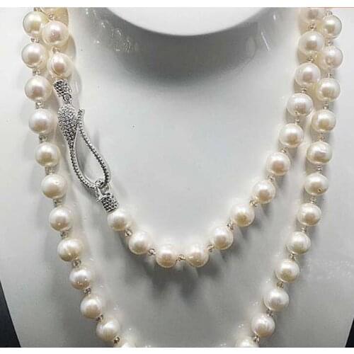 AAA 9-10MM NATURAL SOUTH SEA GRAY White PEARL NECKLACE clasp love Necklace connection clasp