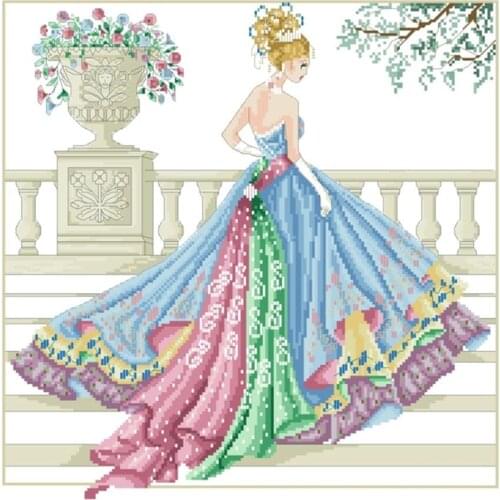 Princess ball gown cross stitch package 18ct 14ct 11ct white fabric cotton silk thread embroidery DIY handmade needlework