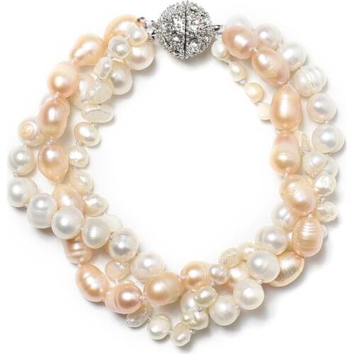 Consisting of 7*10 mm and 8 mm with 3*6 mm Different shapes and sizes With White and yellow Freshwater Natural pearl bracelet
