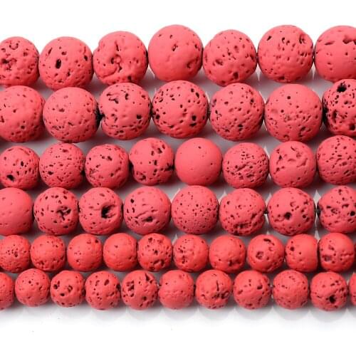 Natural Stone Beads Strawberry Red Lava Round Loose Spacer Bead for Jewelry Making DIY Charm Bracelet Accessories 4/6/8/10/12mm