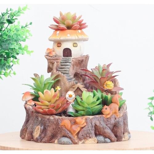 Original Design Resin Flowerpot Succulent Plants Planter Pot Childhood Tree House Squirrel Planter for Mini Bonsai Cactus