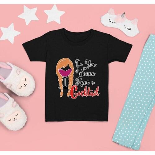 Disney Children T-shirts Black White Fashion Wine Glass Princess Pattern Outdoor Letters Print Harajuku Kids T Shirts Summer New