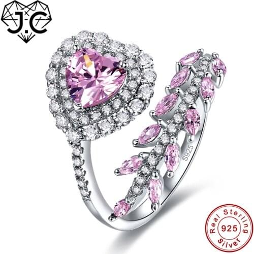 J.C Heart & Leaf Design Amethyst Pink White Topaz Real 925 Sterling Silver Ring Size 6 7 8 9 Unique Elaborate Women Fine Jewelry