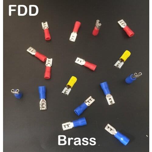 FDD5.5-250 FDD5.5-375 Brass Yellow Red Blue Female Pre-Insulated Wire Cable Ferrule Connector Lug Crimp Terminal