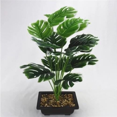 1pc Artificial Plants Palm Tree Green Leaves Bonsai Turtle Leaf Simulation Leaf Plant for Garden Bedroom Dining Room Decorations