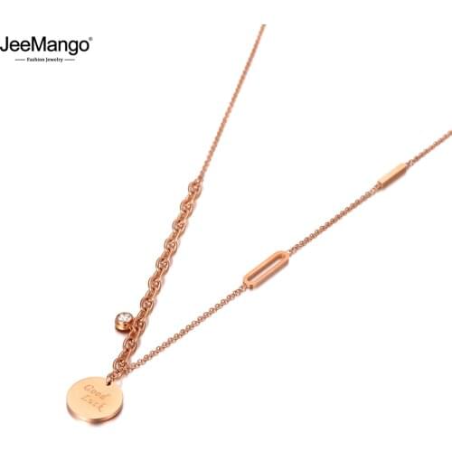 JeeMango Trendy Goth Stainless Steel CZ Crystal Good Luck Pendant Necklaces Bohemia Chain Link Choker Necklace For Women JN20061